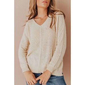 Knox Rose Off White V-Neck Pullover Knit Sweater S